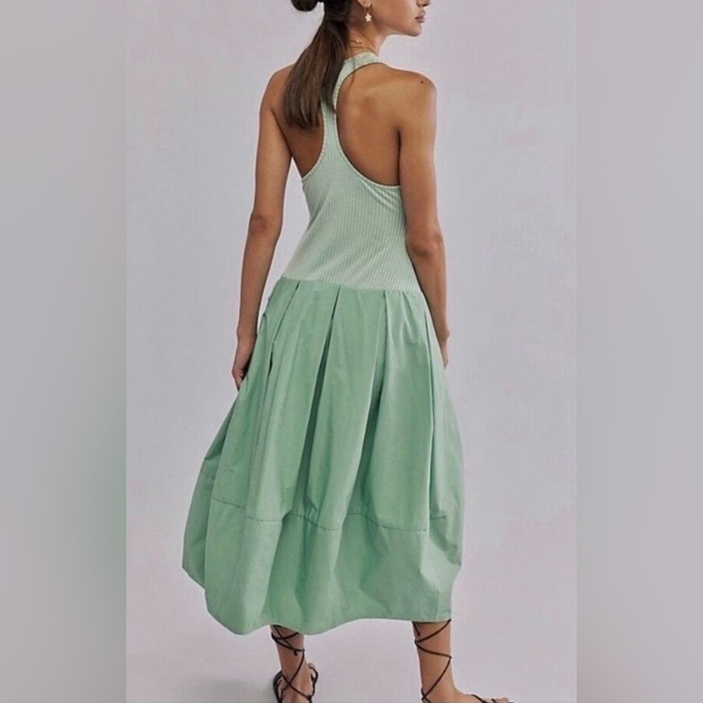 Free People, Light Green Fit-and-Flare Cotton Blend Dress, Size Large 12 -14 - Picture 2 of 12